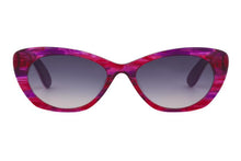 Load image into Gallery viewer, Esme Sunglasses Paul Taylor Esme E16 Pink &amp; Purple Swirl FRONT with opaque deep Hot Pink outside &amp; Purple underlay TEMPLES 

